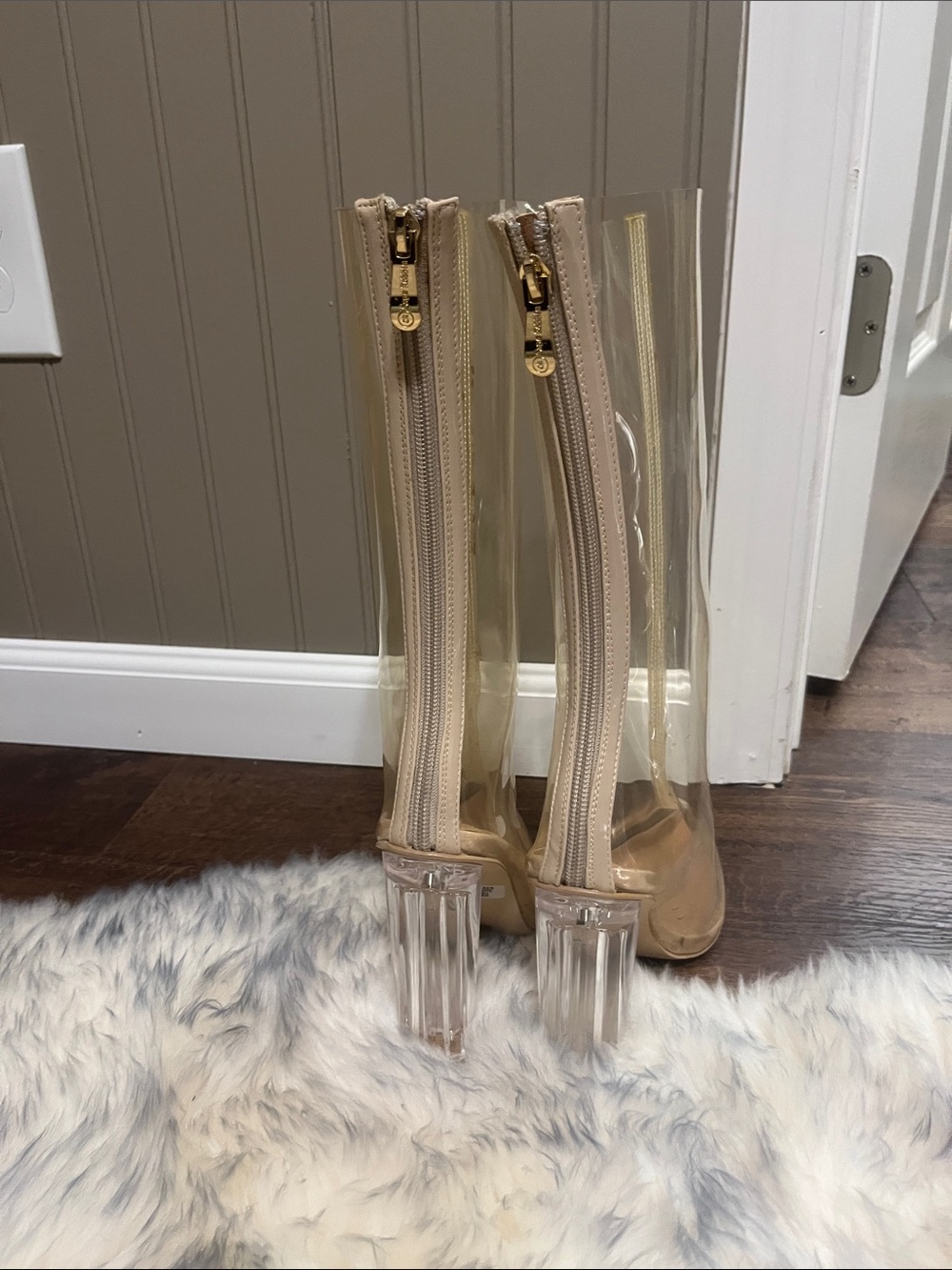 Cape Robbin Clear PVC Knee-High Boots with Nude Lining - Picture 2 of 4